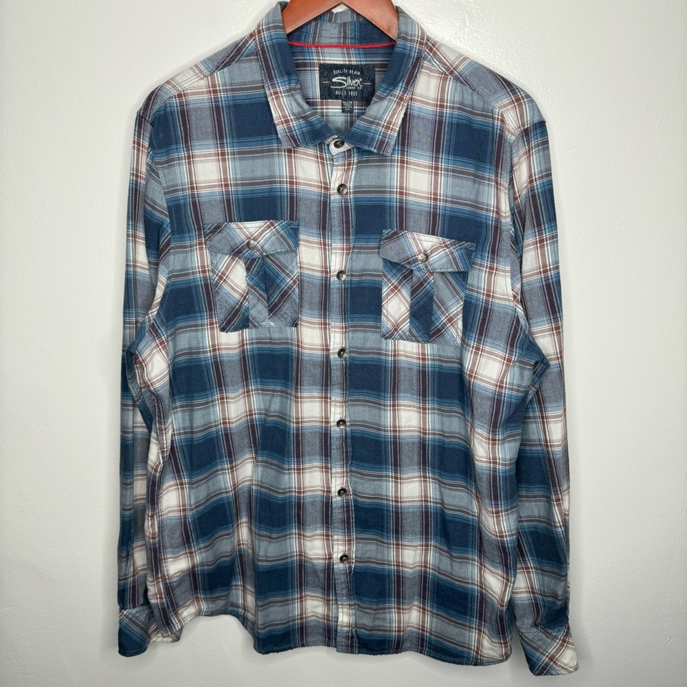 Silver Jeans Co 100% Cotton‎ Plaid Long Sleeve Button Down Shirt Size XL